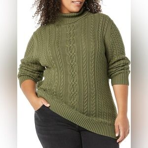 Green Cable Knit Cowl Neck Sweater
